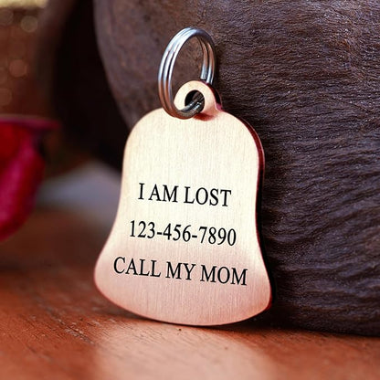 Ultra Joys Cat ID Tag Personalized Pet Tags, Durable Stainless Steel Small Pet Mini Dog Cat Tag Lightweight - Bell Tag in Rose Gold