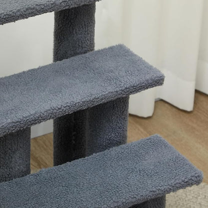 PawHut 25" 4-Step Multi-Level Carpeted Cat Scratching Post Pet Stairs - Gray
