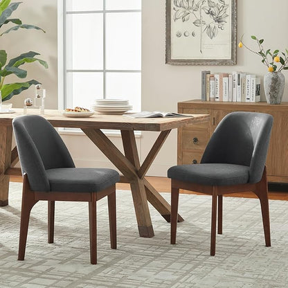 VKNOW Modern Dining Chairs Set of 2, Faux Leather Kitchen Chairs with Wood Legs, Upholstered Side Chair for Kitchen Dining Room, Black