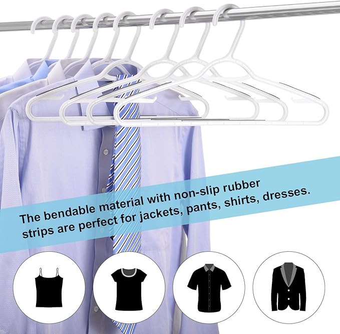 30 Pack Bendable Plastic Hangers Light-Weight Non-Slip Clothes/Suit Hangers(Grey)