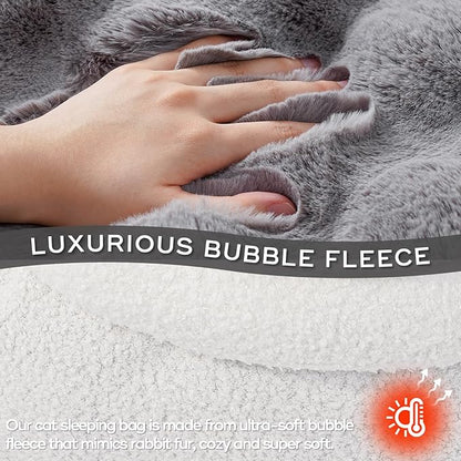 Cat Sleeping Bag 4 in 1 Function Snuggle Bag Blanket Mat Cozy Soft Warm & Washable (Small Cats) Cave Grey 21 × 17 Inch