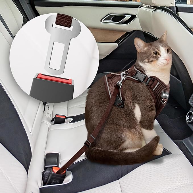 Cat Harness and Leash Set - Escape Proof Adjustable Cat Harness, Comfortable Soft Lightweight, Use Safe & Easy, Walking Travel Kitten Harness for Small Medium Large Cats, Brown, M(13-18lb)