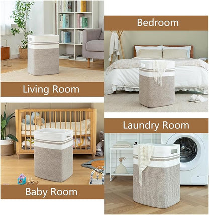 OIAHOMY Laundry Hamper-Laundry Basket,Tall Cotton Storage Basket with Handles,Decorative Blanket Basket for Living room,Collapsible Large Basket for Toys,Pillows,Clothes-16x13x22in-Yellow variegated