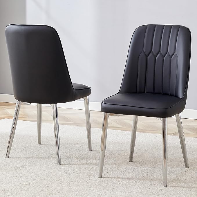 Dining Chairs Set of 2，Modern Dining Chairs, Equipped with PU Leather Backrest Cushions and Metal Legs, Suitable for Restaurants, Kitchens, and Dining Room Chairs
