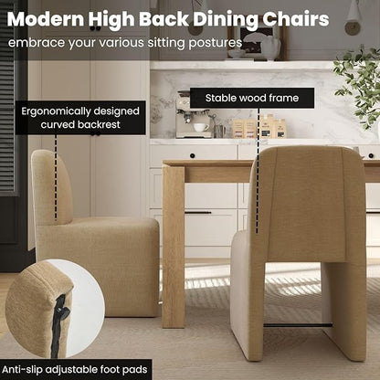 Khaki Upholstered Chenille Dining Chairs Set of 4, Mid Century Modern Dining Room Chairs with Deep Seat & Curved Back, Armless Side Chair Comfy Kitchen Chairs for Living Room/Kitchen