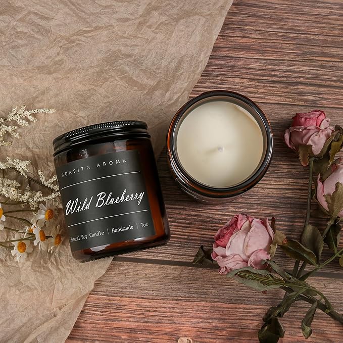 MOASITN Blueberry Highly Scented Candles for Home| Natural Soy Aromatherapy Candle| Handmade Long Lasting Jar Candle Gift for Women,Men as Birthday,Summer,Relaxing,Gifts| 7oz
