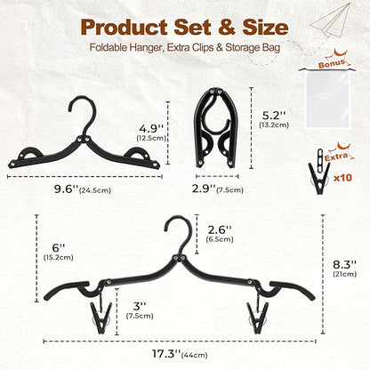 HOUSE DAY Foldable Travel Hangers 20 Pack w/10 Clips, Cruise Essentials 2025, Portable Hangers Collapsible Hanger Plastic, Travel Must Haves for Suitcase, Hotel, RV, Road Trip, Flying, Camping-Black