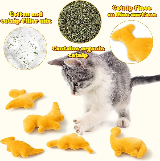 MALLMALL6 Catnip Toys for Cat - 5Pcs Dino Nuggets Cat Toy, Indoor Kitten Chew Bite Kick Dinosaur Chicken Nugget Catmint Interactive Pet Supplies, Cute Pet Gifts for Kitten Lover