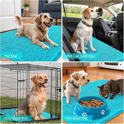 OLANLY Dog Door Mat for Muddy Paws 44x32, Absorbs Moisture and Dirt, Absorbent Non-Slip Washable Doormat, Quick Dry Chenille Mud Mat for Dogs, Entry Indoor Entryway Carpet for Inside Floor, Aqua Blue