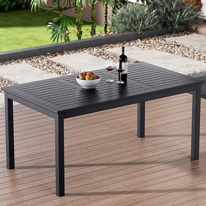 ZZV Outdoor Dining Table for 6-Person Rectangle Indoor Outdoor Table with Wood-Like Surface, Weather-Resistant Outside Dining Table for Patio Lawn Garden Backyard, 35" D x 63" W x 29" H, Black