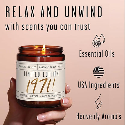 54th Birthday Gifts for Women - 'Limited Edition 1971' Soy Candle, w/Champagne on Ice I 54 Birthday Gifts for Women I 54th Gift for Her Ideas I 9oz Reusable Jar, 50Hr Burn, Made in USA