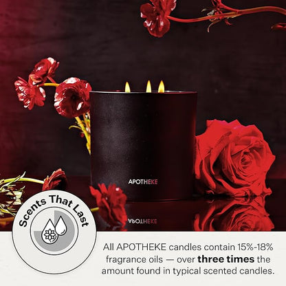 Apotheke 3-Wick Scented Candles for Home, Charcoal Rouge - 26 oz Soy Wax Jar Candle Gift for Women - Long-Lasting Fragrance with Perfume-Grade Essential Oils - Birch Wood, Elemi, Damask Rose & Smoke