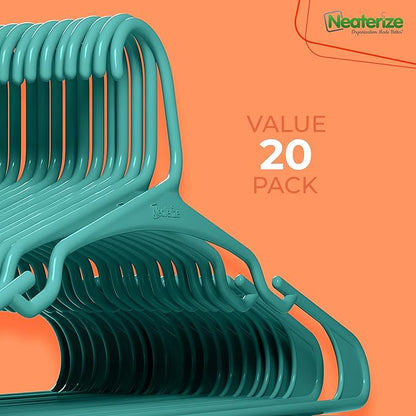 NEATERIZE Clothes Hangers 20 Pack Aqua - Plastic Hangers - Ganchos Colgar Ropa