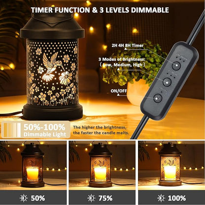 Dialan's Candle Warmer Lamp with Timer - Electric Candle Wax Melt Warmer with Dimmer for Scented Wax Jar Candles Home Decor Bedside Candle Lamp Gifts for Women Mom (Hummingbird, 2 Bulbs Included)