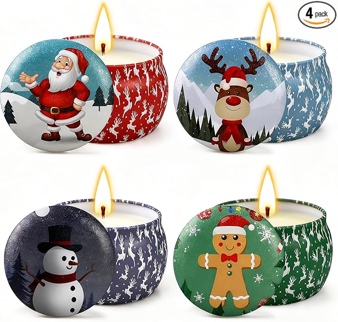 Christmas Candles Gifts for Women, 4 Pack Scented Candles Set,120 Hour Long Lasting Natural Soy Wax Aromatherapy Candle for Meditation, Yoga, Relaxation, SPA, Ideal Gifts for Women