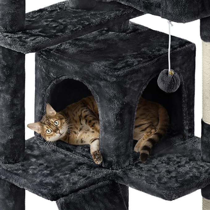 Yaheetech 62in Cat Tree Tower for Indoor Cats, Furniture w/Double Condo, Scratching Posts, Multiple Platforms and Balls for Kittens, Black