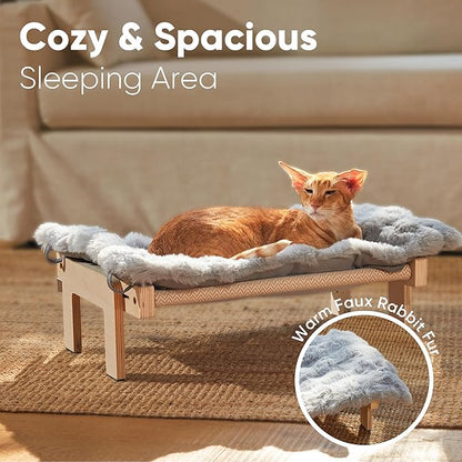 FUKUMARU Cat Window Perch, Transformable Cat Hammock with Fluffy Cushion for Windowsill and Floor, Cats Window Bed for Large Cats and Kittens, Reinforced Wood and Metal Frame, Easy to Adjust Pet Pech