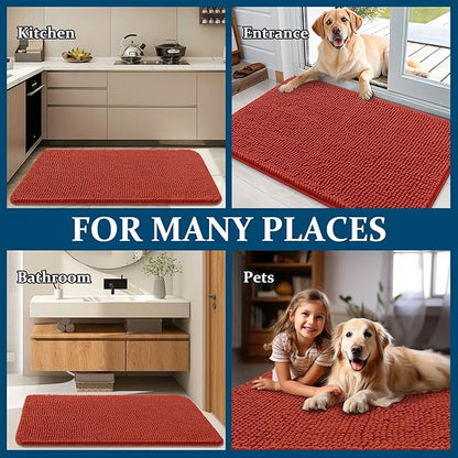 OLANLY Dog Door Mat for Muddy Paws 59x24, Absorbs Moisture and Dirt, Absorbent Non-Slip Washable Doormat, Quick Dry Chenille Mud Mat for Dogs, Entry Indoor Entryway Carpet for Inside Floor, Maple Red