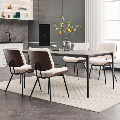 BFZ Dining Chairs Set of 4, Mid Century Modern Kitchen Chairs with Walnut Bentwood Back and Metal Legs, Upholstered Fabric Dining Room Chairs for Kitchen, Living Room