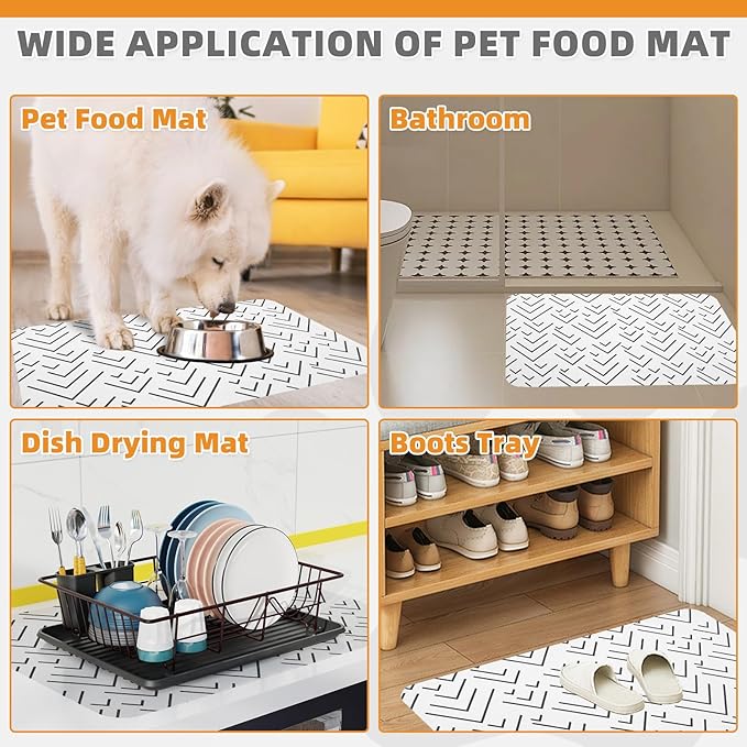 KOOLTAIL Dog Food Mat, Absorbent Pet Feeding Mat for Food and Water Bowls, Placement Pad for Floors with Waterproof Rubber Backing, Quick Dry Water Dispenser Mat for Dogs Puppy Cats, Large, 17"x28"