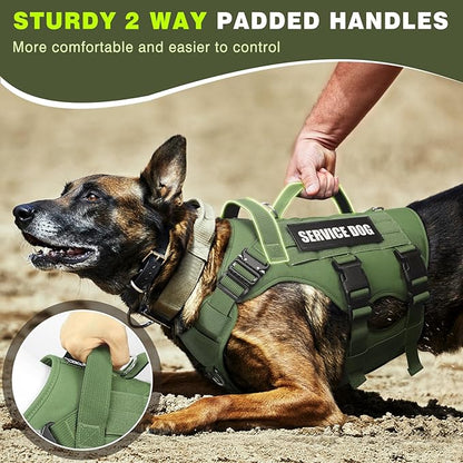 WINSEE Service Dog Vest Harness for Medium Dog, Tactical Working MOLLE Vest with 10 Pet Patches, No Pull Heavy Duty Harness for Training Walking