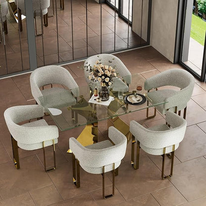 63in Gold Dining Table, Rectangular Glass Dining Table for 4-6 with Waved Legs in Polished Gold Chrome Finish, for Luxury Kitchen, Dining Room, Living Room,Apartment