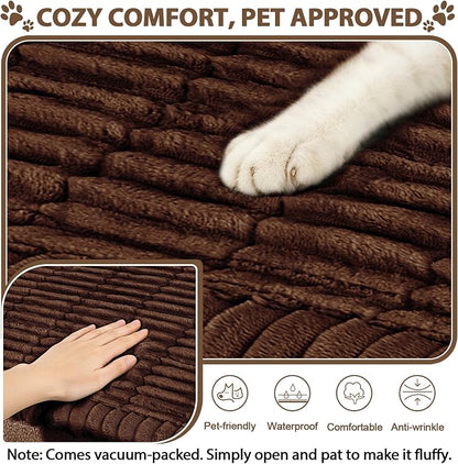 FUANGUI 2 Pack Waterproof Couch Cover for Dogs Pets Sofa Protector | Non-Slip Washable Fuzzy Soft Sofa Slipcover for 2 PCS L Shaped Sofa Pet Friendly, 27.6" x 70.9"+27.6" x 82.7", Brown