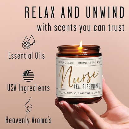 Nurse Gifts for Women - 'Nurse AKA. Superwomen' Soy Candle,w/Vanilla & Coconut I Nursing Gifts for Nurses Female I Nursing Student I Nurse Practitioner RN I Nurse Graduation Gift I 50Hr Burn, USA Made