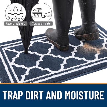 Buganda Indoor Door Mat, Dirt-Resistant and Absorbent Doormat, Anti-Slip, Low Profile Floor Mats for Inside Entryway, Front, and Back Door Entrance (30x17 Inches, Navy Blue)