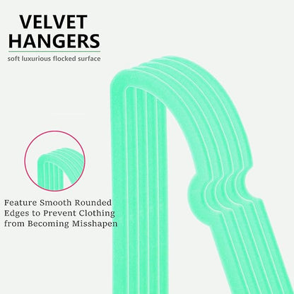 Velvet Hangers 20 Pack, 16" Non Slip Adult Hangers, Slim Clothes Hanger with 360 Degree Swivel Hook - Durable & Cute for Coats, Shirts, Dress (Green)