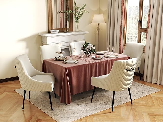 Velvet Dining Chairs Set of 4,Beige Upholstered Living Room Chairs with Black Metal Legs, Modern Tufted Accent Chairs for Living Room, Study Room, Kitchen