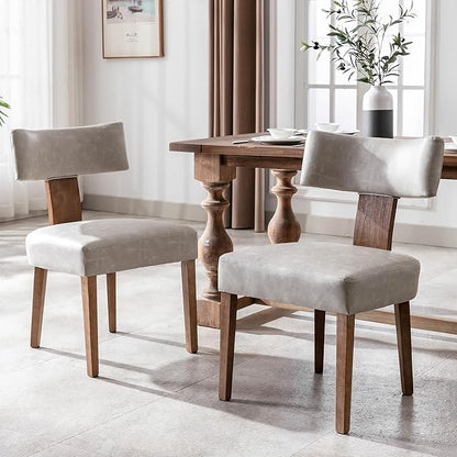 Mid Century Modern Dining Chairs Set of 4 PU Leather Upholstered Side Chairs, Modern Kitchen Armless Parson Chairs Solid Wood Dining Chairs, Grey