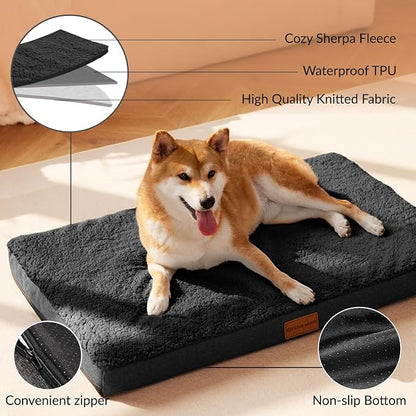 Patas Lague Orthopedic Large Dog Bed Washable Pet Sofa Mat 48''X30'' Black | Egg-Crate Foam Dog Couch For Large Sized Dogs, Waterproof Removable Cover, Soft Pet Crate Bed With Nonskid Bottom