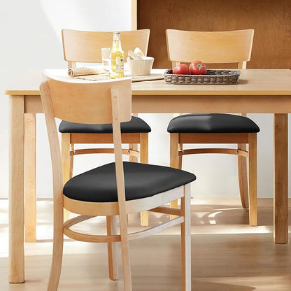 Livinia Mint Dining Chair Set of 2, Solid Malaysian Oak PU Leather Upholstered Cushion Seat, Straight Back Side Chairs (Natural)