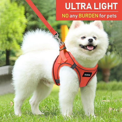 GAMUDA Small Pet Harness Collar and Leash Set, Step in No Chock No Pull Linen Fabric Soft Mesh Dog Vest Harnesses Reflective for Dogs Puppy Cats Kitten Rabbit (Orange, XL)
