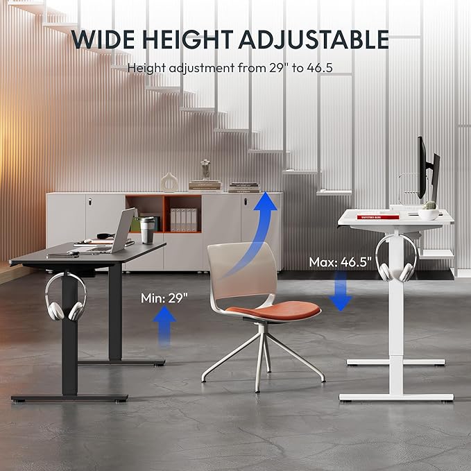 FLEXISPOT Standing Desk Electric Height Adjustable Desk with 48 x 24 Inches Splice Board, Ergonomic Memory Controller, Black Top + Black Frame