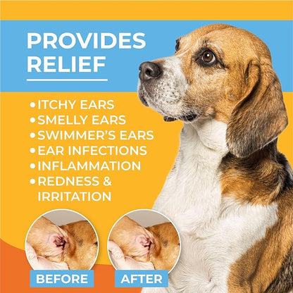 Dog Ear Cleaner - Cat & Dog Ear Infection Treatment - Medicated Pet Ear Wash, Flush, and Cleaning Solution for Dogs and Cats - Remedy for Itchy Yeast Relief