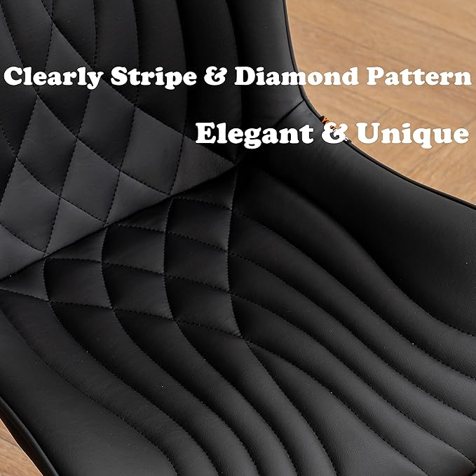 YOUTASTE Black Dining Chairs Set of 2 Upholstered Mid Century Modern Kitchen Dining Room Chairs Armless Faux Leather Accent Chairs Metal Vanity Lounge Chair with Back for Living Room Bedrooms