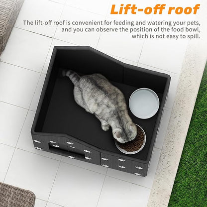 Outdoor Cat House Weatherproof, Large Feral Cat House for Winter, Collapsible Outdoor Cats Shelter in Winter with Door and Soft Mat, Easy to Assemble (Black)