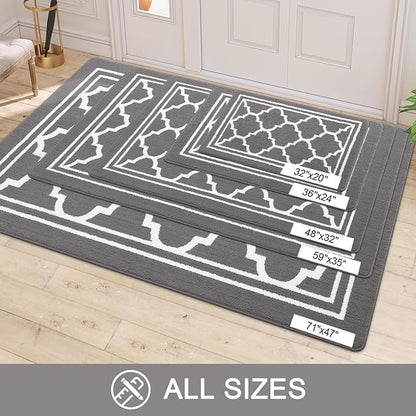 Buganda Runner Indoor Door Mat, Dirt-Resistant and Absorbent Doormat, Anti-Slip, Low Profile Floor Mats for Inside Entryway, Front, and Back Door Entrance (47x23 Inches, Grey)