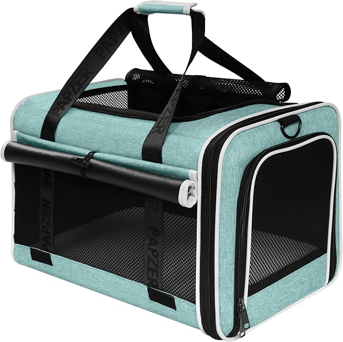 Top Load Medium Cat Carrier Private Curtain, United Approved TSA Pet Travel Crate Suitcase, Soft-Sided Small Dog Vet Friendly Carry Bag 18 x 11 x 11 Inch Delta, American Airline Undereat Teal