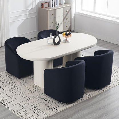 Modern Barrel Upholstered Dining Chairs with Swivel Casters Set of 6, Velvet Back Accent Side Chair for Dining Room Living Room, Black