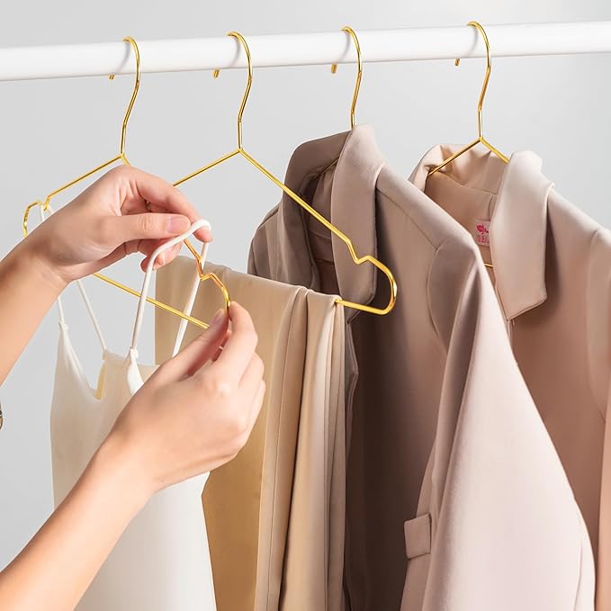 17.7" Strong Metal Wire Clothes Hangers, Coat Hanger, Standard Suit Hangers, Metal Shirt Dress Hanger Rack, 30 Pack, Gold