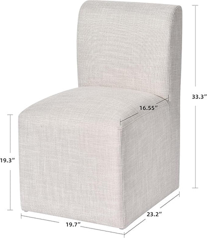 DUHOME Upholstered Dining Chair with Casters,Armless Modern Rolling Linen Dining Chairs with Wheels for Dining Room Bedroom Reading Room Living Room
