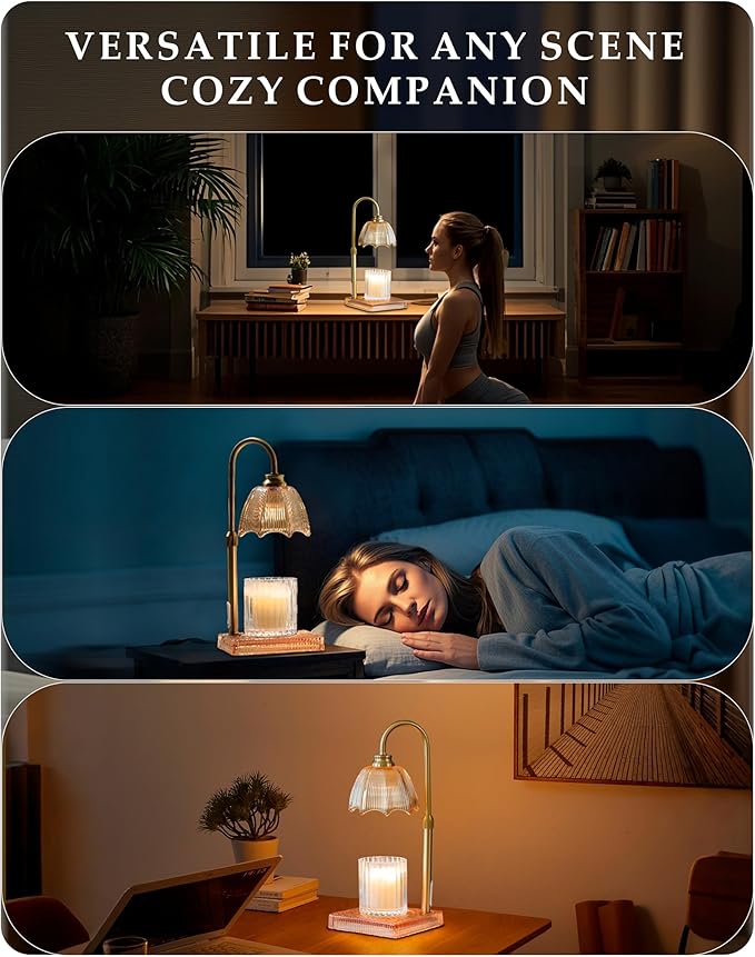Candle Warmer Lamp with Timer, Dimmer & Adjustable Height, 20MM Crystal Base, 2 Blubs, Fit Jar Scented Candles, Safe Aromatherapy Light for Sleep, Work, Yoga, Bedroom, Office, Gift for Women