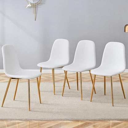 Dining Chairs Set of 4,Luxury Modern Kitchen Dining Room Chairs with Metal Golden Leg and Linen Material High Resilience for Dining Room,Restaurant,Living Room, Bedroom, (White)