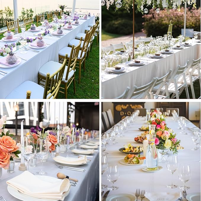 Rectangle Tablecloths 90x132 Inch 8 Pack White Tablecloth for 6ft Washable Decorative Linen Polyester Table Cloths for 8ft Dining Table Banquets Buffet Parties and Wedding