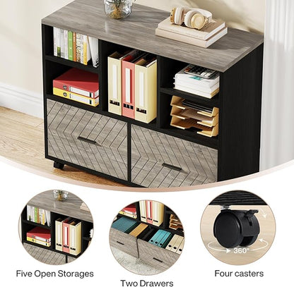 Tribesigns L-Shaped Executive Desk with Reversible File Cabinet, 63" Office Desk with Storage Drawers, L-Shaped Computer Desk with Drawer Cabinet for Hanging Letter Size Files (Gray & Black)