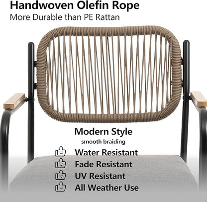 Outdoor Dining Chairs Set of 2, Wicker Patio Dining Chairs with Removable Cushions, Rectangle Patio Table Chair, All Weather Outdoor Chairs, Metal Lawn Chair for Adults/Indoor/Balcony, Gray