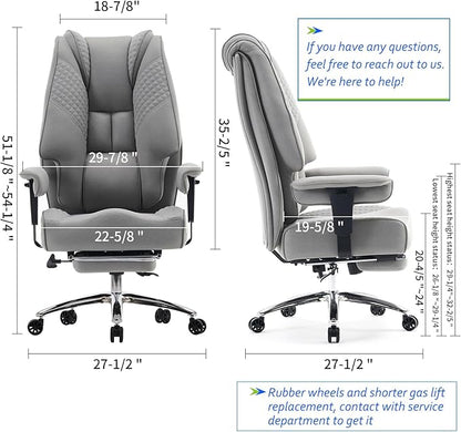 Big and Tall Office Chair with Footrest, PU Leather High Back Executive Office Chair 400lbs, Ergonomic Computer Chairs Lumbar Support for Heavy People (Mesh Grey)